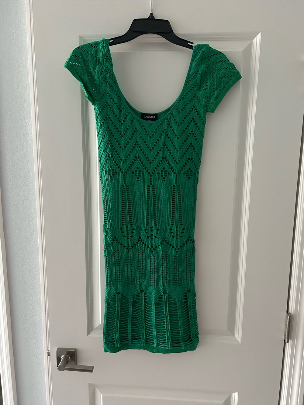 bebe Emerald Green Crochet Scoop-Neck Mini Dress